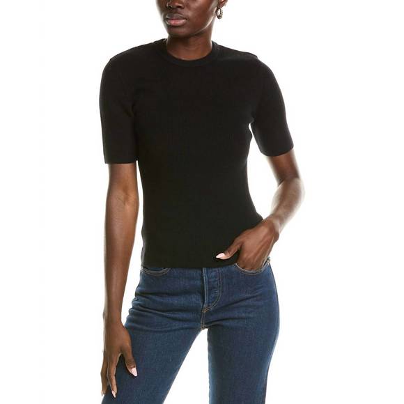 NEW DEREK LAM 10 CROSBY salma ribbed short sleeve sweater in black - Picture 1 of 2
